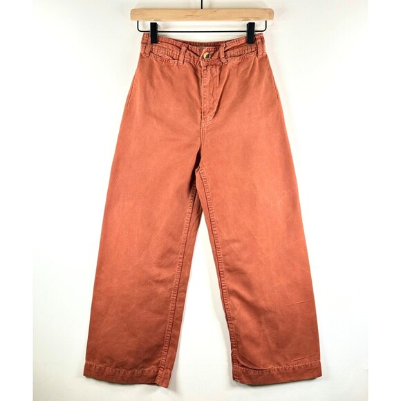 We The Free People Women Pants Brown Hi Rise Wide Leg Canvas Baggy Chino Size 24 - Picture 1 of 7